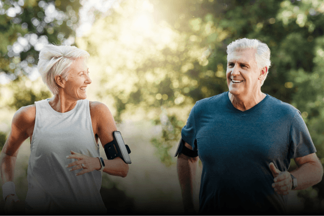 Elderly couple enjoys being active together. Exercise can benefit mesothelioma patients.