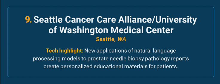 Seattle Cancer Care Alliance/University of Washington Medical Center is the number 9 high-tech cancer hospital in the U.S.